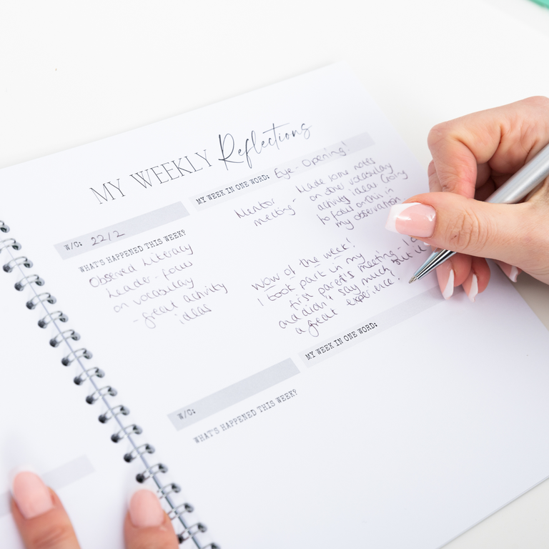 Weekly reflection page in the first year teacher journal