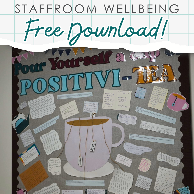 FREE Printable School Display: Positivi-tea Staffroom Wellbeing Display