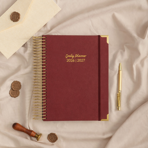 Daily Planner 2026|2027- Burgundy
