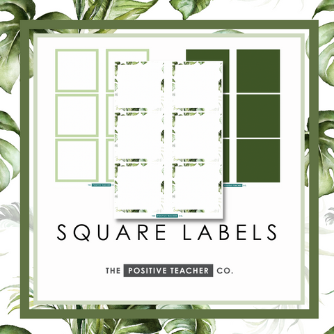 Tropical Leaves Square Labels